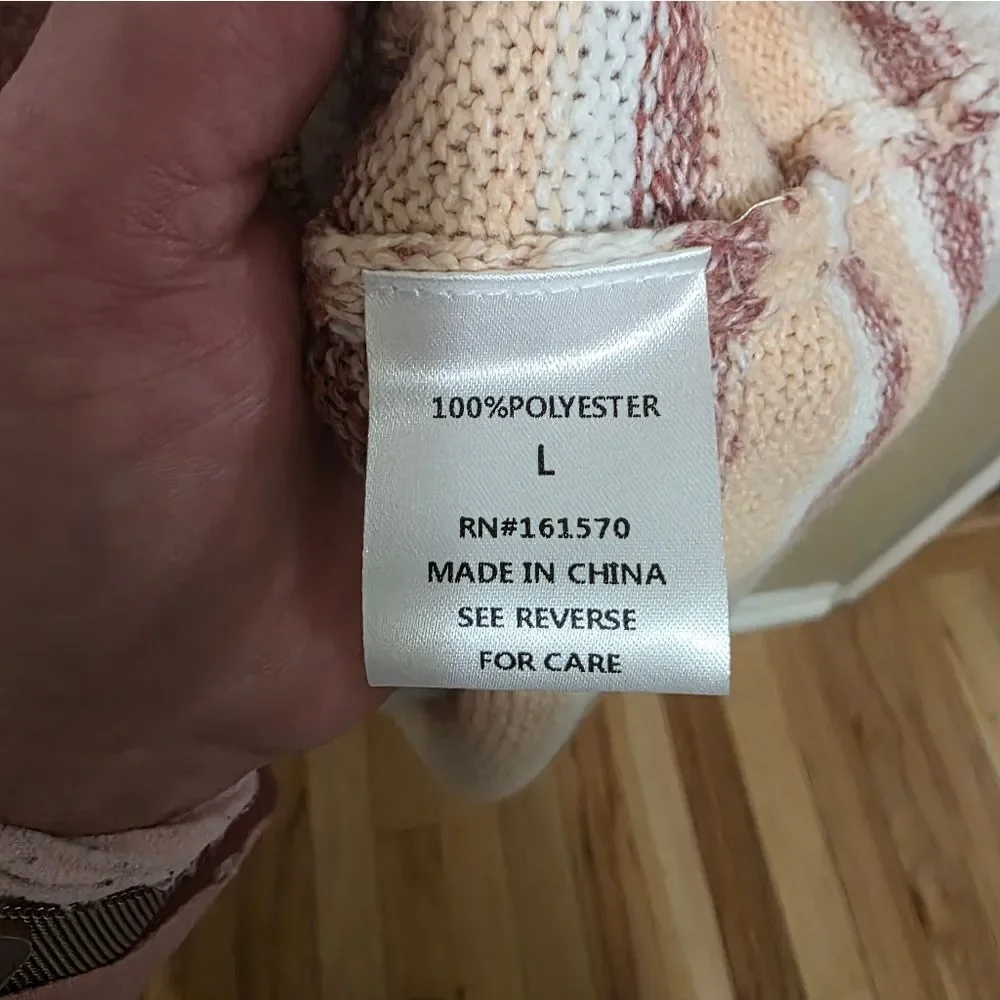 Haptics Knit Striped Hooded Sweater - Cream and Pink NEW Size LG